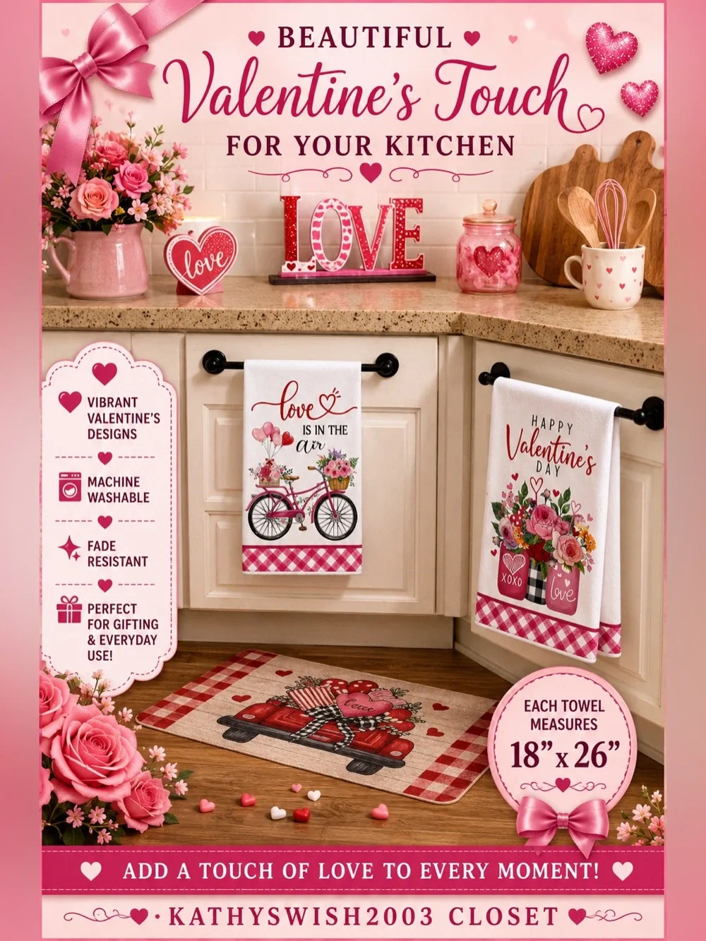 Valentine's Day Kitchen Towels Set of 2